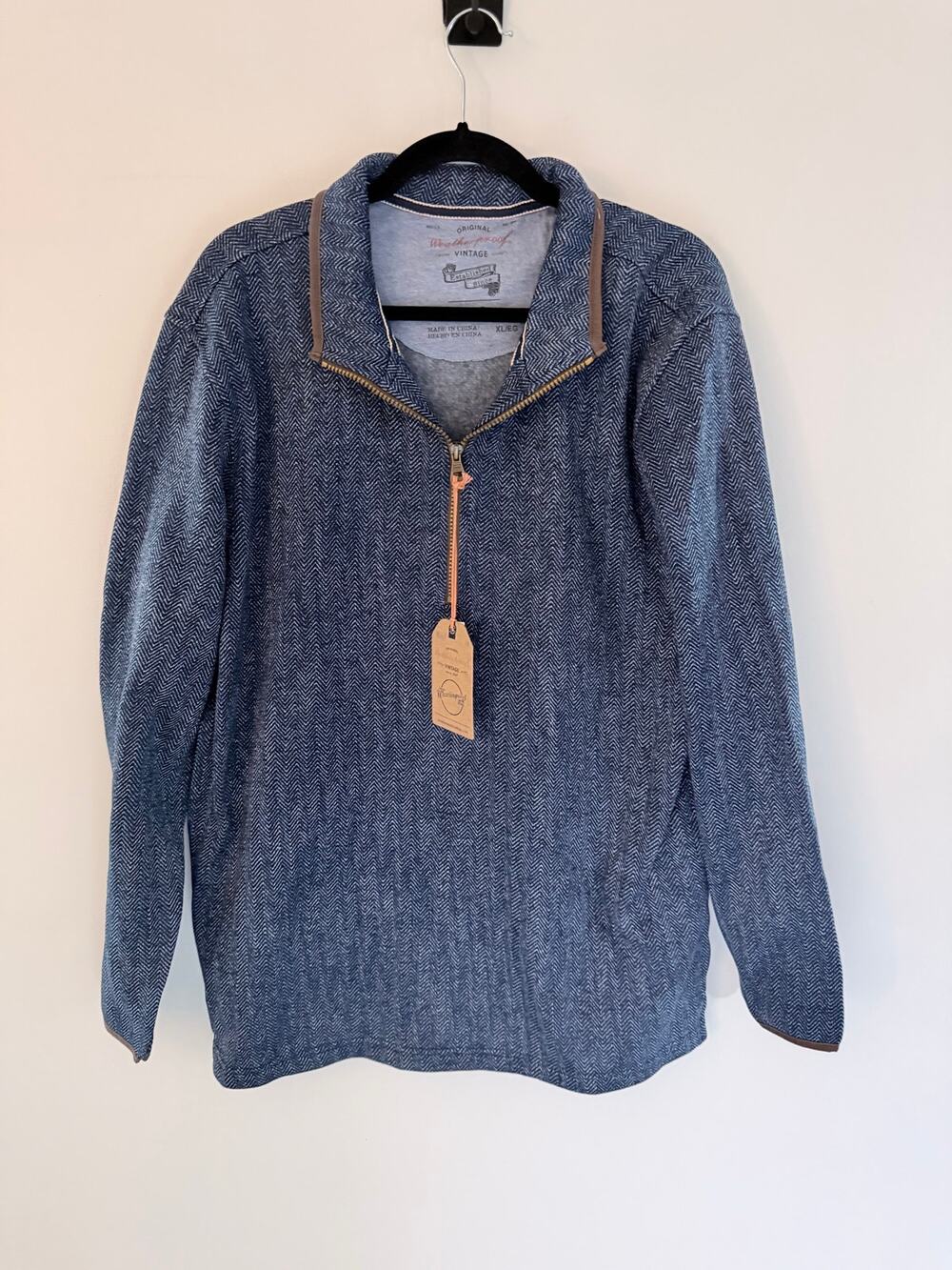 NWT Weatherproof Vintage Blue Herringbone Quarter-Zip Pullover Sweater-Size XL
